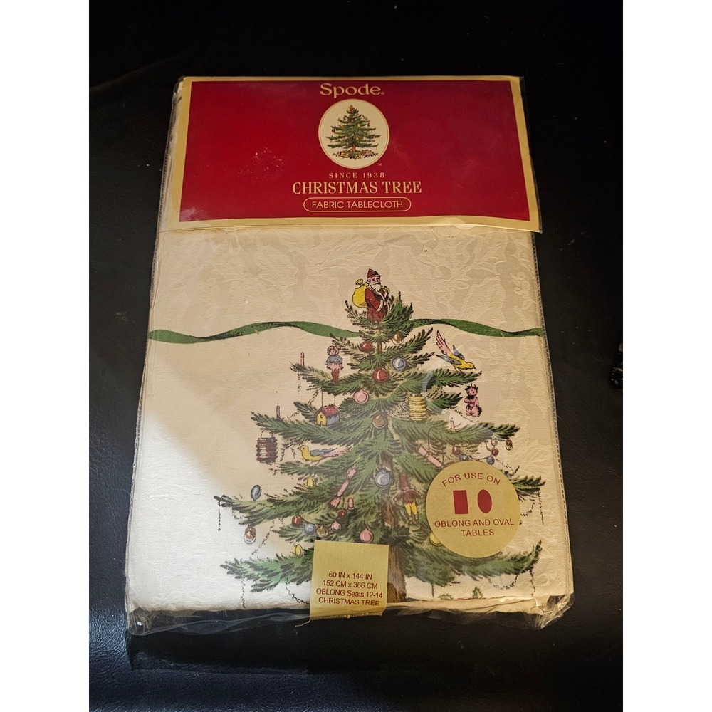 NWT Spode 60"x144" Oblong Christmas Tree Fabric Tablecloth New